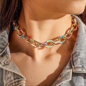 Colorful Gold Chain Link 
Necklace and Bracelet Set